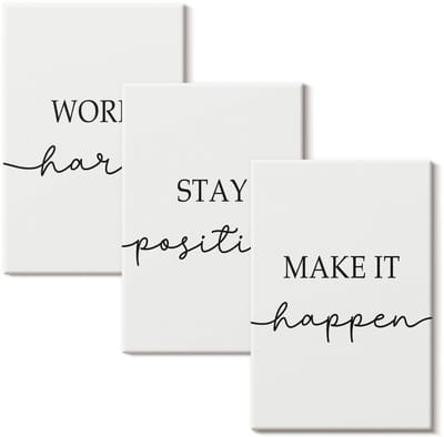 Wallfluent Set van canvas schilderijen - Minimalistische motiverende citaten die inspireren Canvas Schilderijen Set - set 3 stuks 20x30 cm - Wit Set van Canvas Prints - Teksten Canvas Kunst Set - Boheemse Canvas Kunst Set