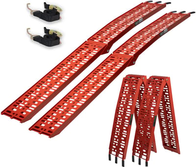 TRUTZHOLM 2 x opvouwbare oprijplaten 228 cm draagvermogen 680 kg aluminium rood geperforeerde oprijplaten Motorfiets oprijplaten