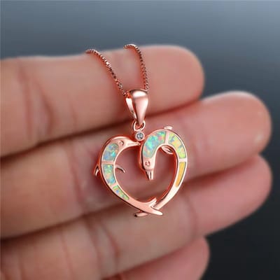 Dolfijn hart Ketting voor Dames – Boho Opal Look Sieraad – Romantische Mode Ketting – Cadeau voor Dames en Meisjes – Geschikt voor Feesten, Bruiloften en Dagelijks Gebruik - Goud
