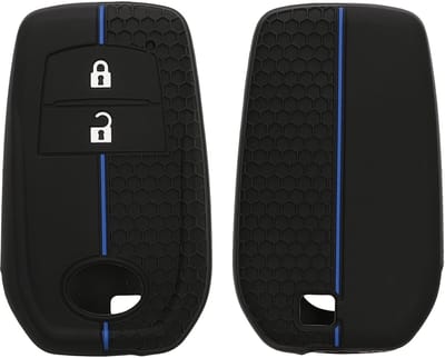 kwmobile autosleutel hoesje geschikt voor Toyota 2/3 Button Aygo Yaris Cross RAV4 GR 2020-2024 hoes - Siliconen autosleutel behuizing - Auto sleutel case met honingraat - Sleuteletui in zwart / blauw