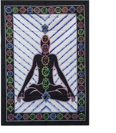 Wandkleed - Chakra Boeddha - Katoen - 115x75 cm - Muurdecoratie - Handgeschilderd
