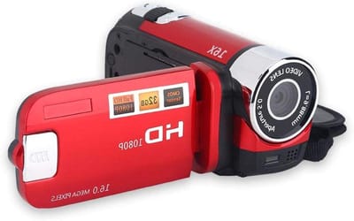 Handheld Video camcorder 1080p FHD 16x digitale zoom draagbare DV digitale camera met COMS sensor ingebouwde luidspreker 270° draaibaar scherm videocamera (rood)