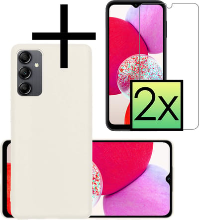 Hoesje - Met 2x Screenprotector - Geschikt voor Samsung Galaxy A14 - Sterk & Shockproof - Back Cover - Siliconen Case - Telefoon Hoes - Wit