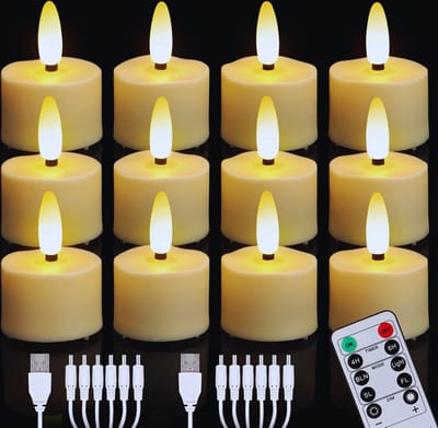 Thuys – 12 Oplaadbare LED Theelichtjes – Met Afstandsbediening – Dimbaar Warmwit – Inclusief 2 USB-Kabels – 4 x 5.5 Cm
