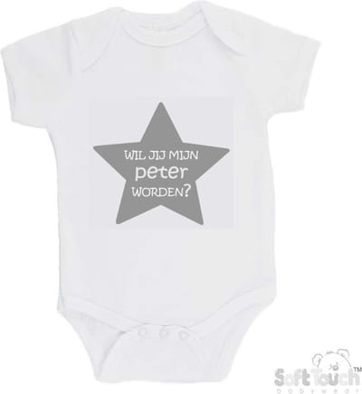 100% katoenen Romper "Wil je mijn peter worden?" Unisex Katoen Wit/grijs Maat 62/68