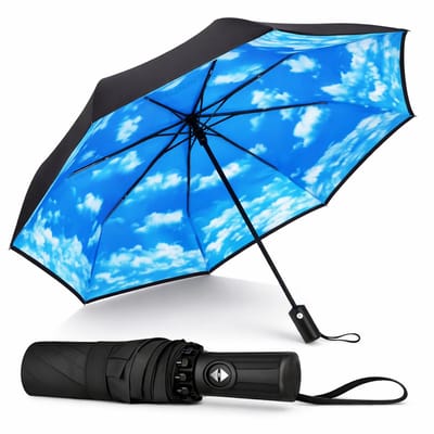 BOTC Stormparaplu Opvouwbaar met Beschermhoes - UV-bescherming - 100CM - Blauwe lucht en witte wolken - Grote Paraplu - Autom