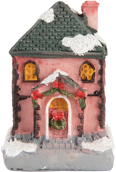 Clayre & Eef Decoratie Huis met LED 4x5x6 cm Roze Kunststof
