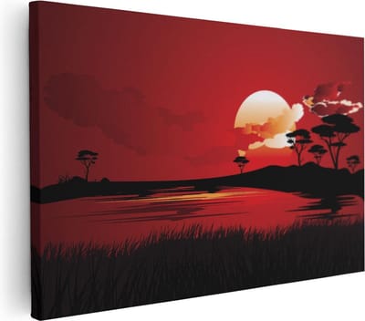 Artaza Canvas Schilderij Afrikaans Landschap - 30x20 cm - Klein - Wanddecoratie Zonsondergang - Muurdecoratie Natuur - Kamer Accessoires Savanne