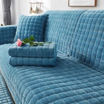 Coussin de canapé en flanelle épaisse, housse de canapé universelle en peluche de couleur unie, antidérapante, chaude et respirante, pour le salon 70x70cm 1pcs bleu