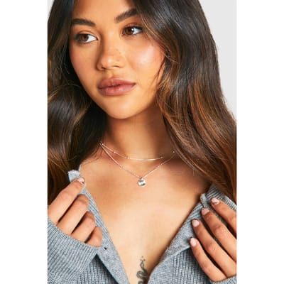 boohoo Dames Fijne Dubbelgelaagde Hangerketting | Zilver