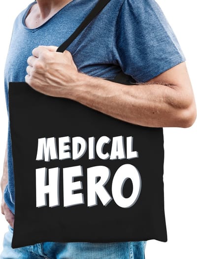 Medical hero/ zorgpersoneel cadeau katoenen tas zwart voor heren - zorgpersoneel kado / tasje / shopper