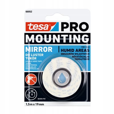 Tesa PRO Serie - Dubbelzijdige Montage Tape - Voor Spiegels - 1,5m x 19mm