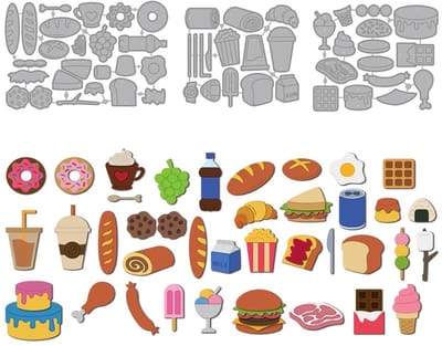 Dailygoods- Snijvormen Set van 3 - Koolstofstaal - Voedselsnacks Thema - Embossing Sjabloon - Cake/Dessert - Verjaardagskaarten Decoratie - Afmetingen tot 155 x 103 mm - Stansvorm