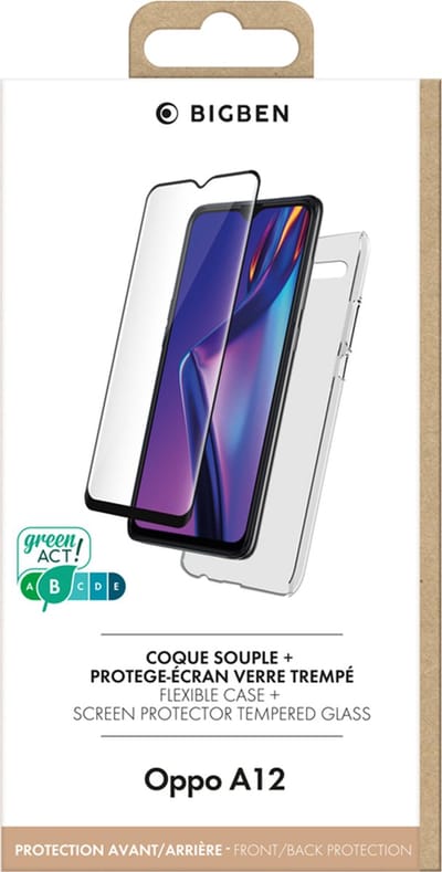 Bigben Connected, Hoesje geschikt voor Oppo A12 - TPU Anti-Shock Set met 9H Tempered Glass, Transparant
