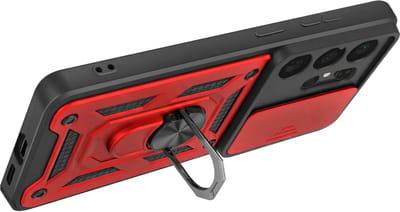 Mayaxess, Hoesje Geschikt voor Samsung Galaxy S26 Ultra met Schuifbare Camera Cover en Magnetische Ring, Rood
