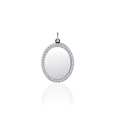 Gisser Jewels - Hanger excl. Collier - Ovaal Graveer baar gezet met Zirkonia - 17mm x 14mm - Gerhodineerd Zilver 925