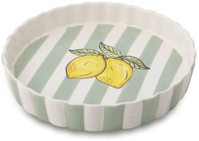 Quicheschaal taartvorm Fruity Citron serveerschaal handgemaakt Ø 24 rond groen wit | QU.CI.30 | Dishes & Deco