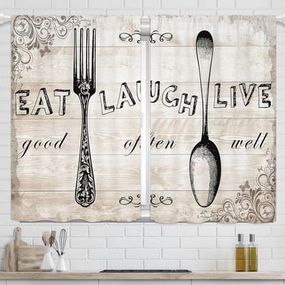 Retro Creatief Print Gordijn, Tunnel, Keuken, Eetkamer, Woonkamer, Decoratie, 2 Stuks W50xH130(CM)x2PCS&Grommet Top white