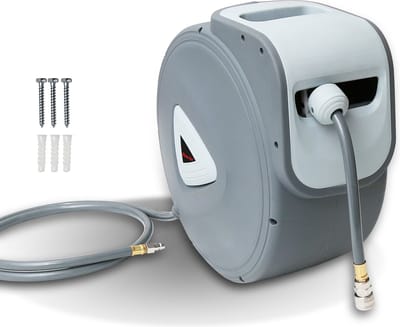 Persluchtslanghaspel met ¼ inch snelkoppeling - Automatische haspel met slangstop - Wandhouder - Automatische slanghaspel - Verschillende lengtes - 30+2 m