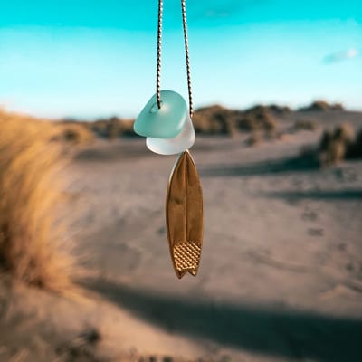 Laguna Treasures Jewellery - Ketting Zeeglas Surfboard - Goud - Verguld - Snake ketting - Halsketting - Sieraden - Surf