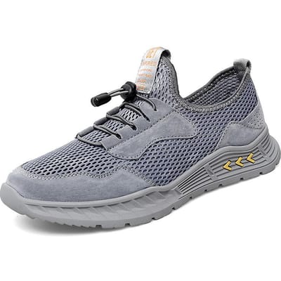 Ademende Mesh Herenschoenen Zomer Mesh Uitgesneden Casual Sportschoenen Lichtgewicht Flyknit Hardloop Trendy Schoenen 46 grijze kleur