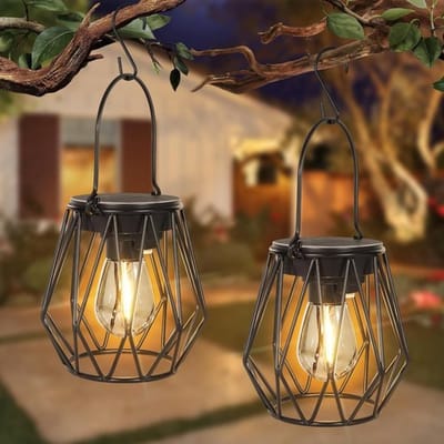 Waterdichte Solar Lampen voor Buiten - Set van 2 Retro LED Lantaarns voor Tuin en Balkon, Ideaal voor Sfeerverlichting en Decoratie