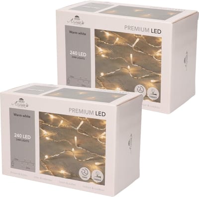 Anna's Collection Kerstverlichting - Set van 2x stuks - warm wit - 240 leds - dimmer en timer - 24 m - buiten en binnen