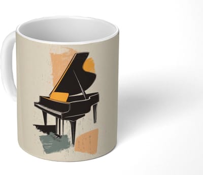 Mok - Koffiemok - Vleugel - Zwart - Abstract - Illustratie - Mokken - 350 ML - Beker - Koffiemokken - Theemok