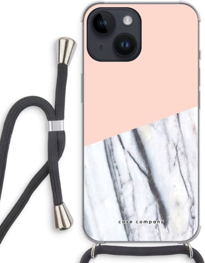 Case Company® - Hoesje met koord geschikt voor iPhone 14 hoesje met Koord - A touch of peach - Telefoonhoesje met Zwart Koord - Bescherming aan alle Kanten en Over de Schermrand