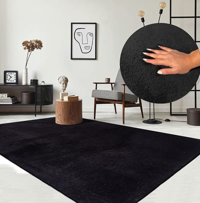 the carpet RELAX – Extra Zacht & Wasbaar Vloerkleed tot 30°C met Antislip Onderzijde – Fluweelachtige Structuur – Voor Slaapkamer of Woonkamer – Zwart, 80 x 300 cm