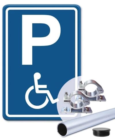 Parkeerbord Mindervaliden - blauw - Weerbestendig Aluminium - 40x60 cm - Bevestiging: Met paal 150 cm + paalbeugels + paaldop