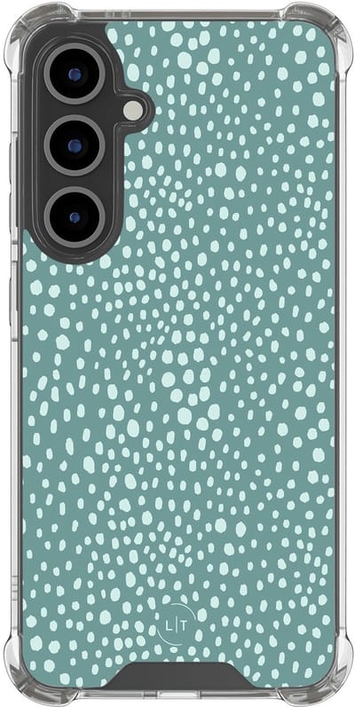 Shockproof hoesje - Geschikt voor Samsung Galaxy S24 FE - Blue dots - Extra sterke case - TPU/polycarbonaat - Gestipt - Blauw, Transparant