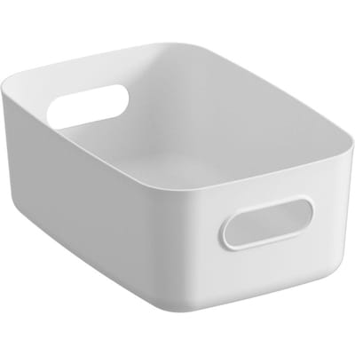 Boîte de rangement de bureau en plastique, organiseur ouvert avec poignée, panier multifonctionnel pour cosmétiques et jouets white