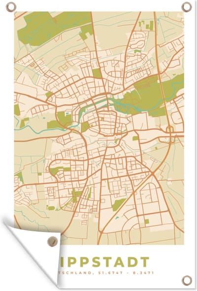 Muurdecoratie Plattegrond - Vintage - Lippstadt - Kaart - Stadskaat - 120x180 cm - Tuinposter - Stadskaart - Tuindoek