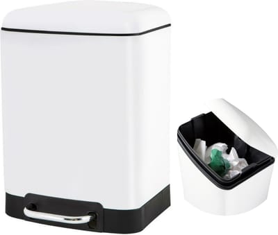 Prullenbak - Pedaalemmer - Afvalbak - Afvalemmer - 6 Liter - Metaal - Wit - 23x22.5x32.5
