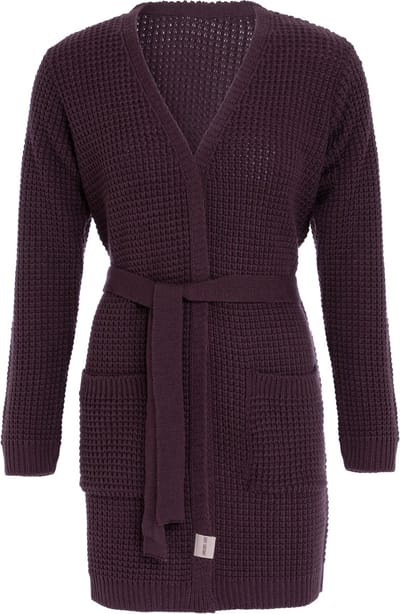 Knit Factory Robin Gebreide Dames Vest - Grof gebreide cardigan - Paars Damesvest - Middellang vest reikend tot boven de knie - Aubergine - 40/42 - Met steekzakken