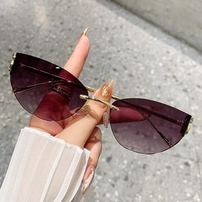 Luxe Merk Kattenoog Zonnebril Randloos UV400 Gegradueerde Glazen Dames Heren Designer Brillen