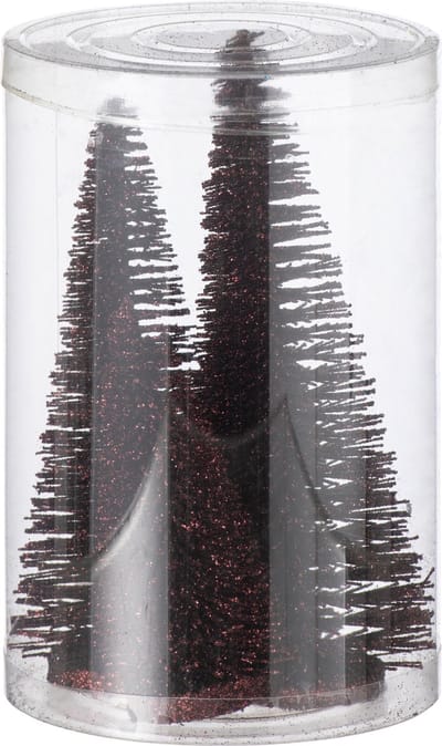 J-Line decoratie Kerstboom Glitter - kunststof - bordeaux - doos van 4