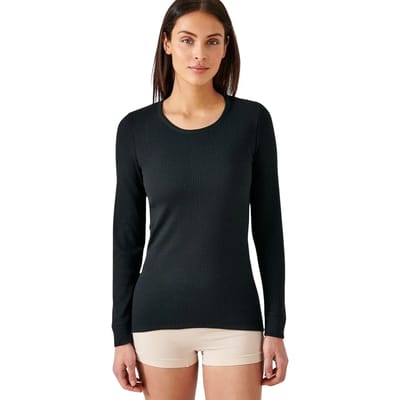 Damart - T-shirt met ronde hals, Thermolactyl geribde fleece, warmte Intense 4 - Dames - Zwart - XS