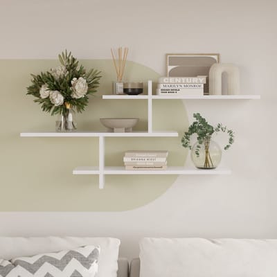 LUNOR® Genoa - Wandrek - Wit - 123×55×22 cm - Wandplank - Met 3 Niveas