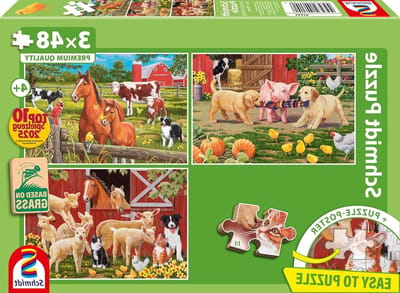 Kinderpuzzel Dieren - Legpuzzel Boerderij - Educatief Plezier - Graspapier Materiaal - 3 x 48 Stukjes - Multicolor