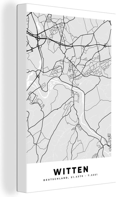 Canvas Schilderij Stadskaart - Duitsland - Witten - Plattegrond - Kaart - 20x30 cm - Wanddecoratie
