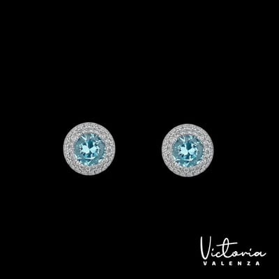 Victoria Valenza 925 Sterling Zilveren Entourage Oorbellen met Blauwe en Witte Zirkonia Stenen - Oorknoppen - 925 sterling zilver - Zilverkleurig - Zirkonia