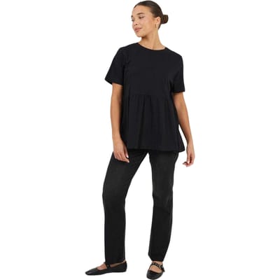 Brave Soul Swing-T-shirtjurk met smockpanelen voor dames (Zwart)