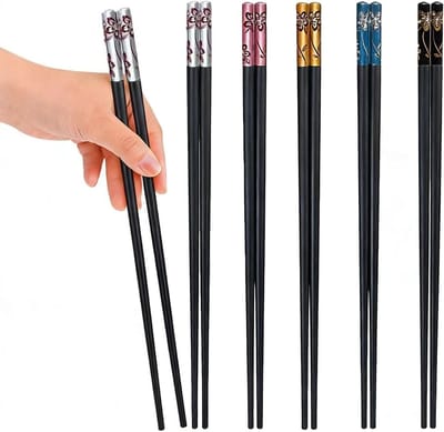 Herbruikbare Fiberglass Eetstokjes - 5 Paar met Antislip Tips voor Sushi, Noodles en Koken, Vaatwasserbestendig in Elegante Kleuren