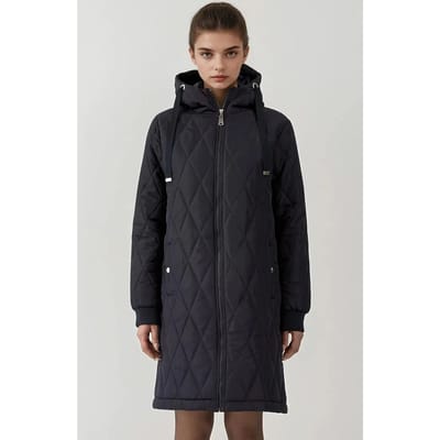 Lange Gewatteerde Gabardine Jas met Capuchon