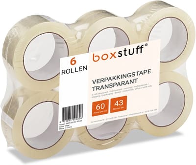 Boxstuff - Verpakkingstape - Transparant - PP Plakband - 50 MM x 66 M - 6 Rollen Dozen Tape