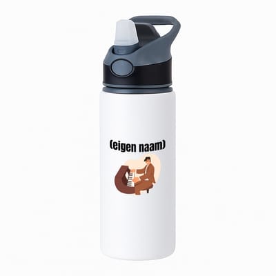 Hacebo® - piano man met eigen naam waterfles met rietje zwart - Piano - muziek liefhebbers - iemand die houdt van piano spelen - verjaardag - cadeau - kado - water fles - 650ML