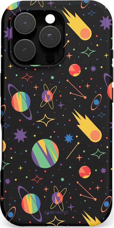 Casetastic hoesje geschikt voor Apple iPhone 16 Pro - MagSafe - Dubbellaagse bescherming - Planeten en meteoren - Fashion Case - Zwart