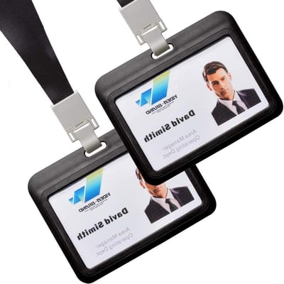ID Badge Houders - Naamkaarthouder Werknemer - Identificatie Tonen - Harde Plastic Bescherming - 11x7 cm - Zwart